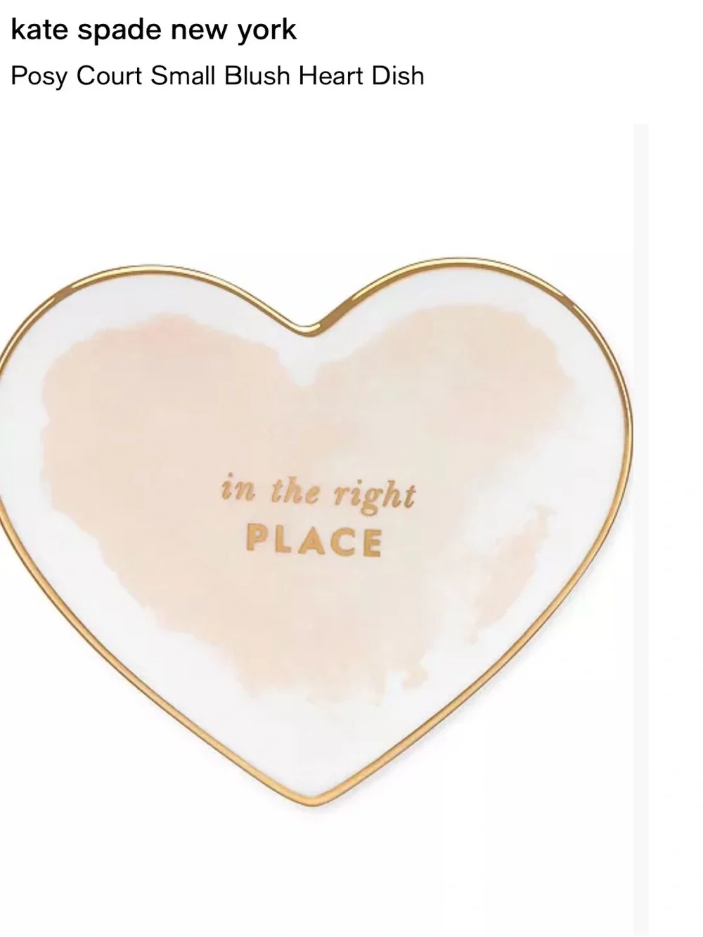 kate spade Heart Jewelry Dish in White and Blush with Gold Trim